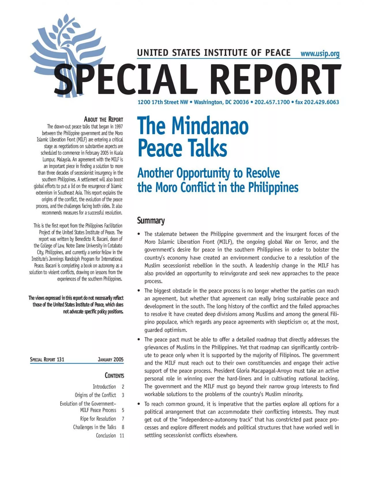 PDF-THE MINDANAO PEACE TALKS ANOTHER OPPORTUNITY TO RESOLVE THE MORO CONFL