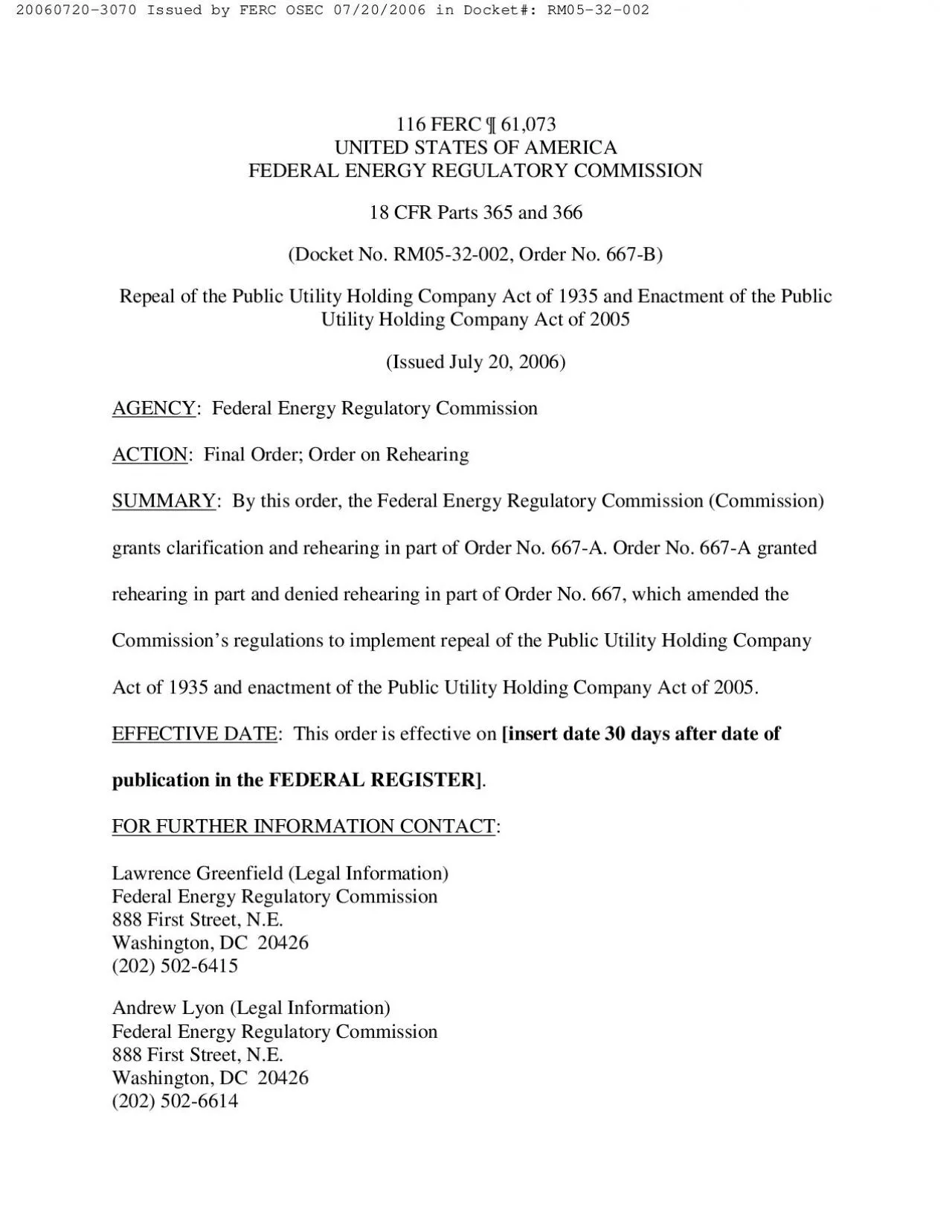 PDF-116 FERC 61073UNITED STATES OF AMERICA FEDERAL ENERGY REGULATOR