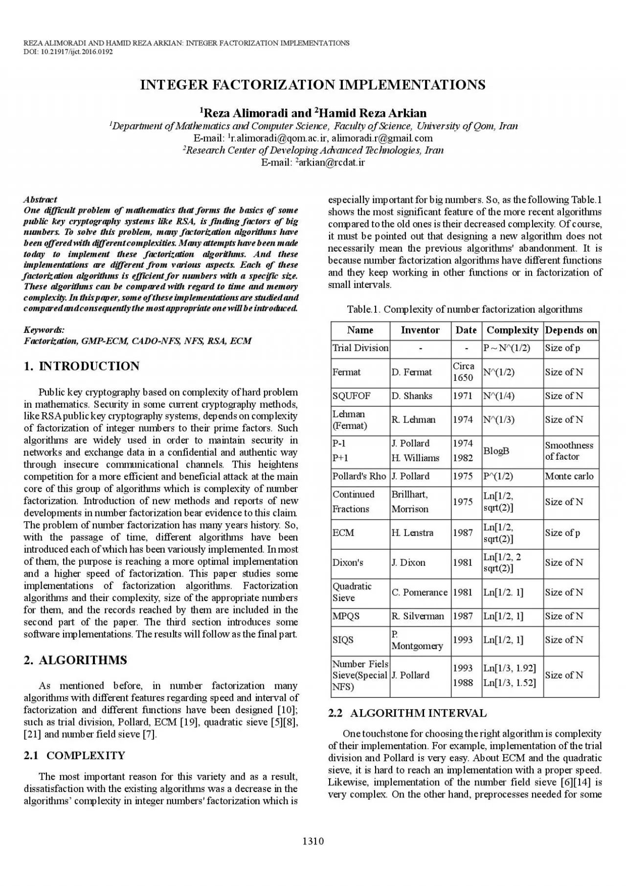 PDF-x0000x0000REZA ALIMORADI AND HAMID REZA ARKIAN INTEGER FACTORIZATION I