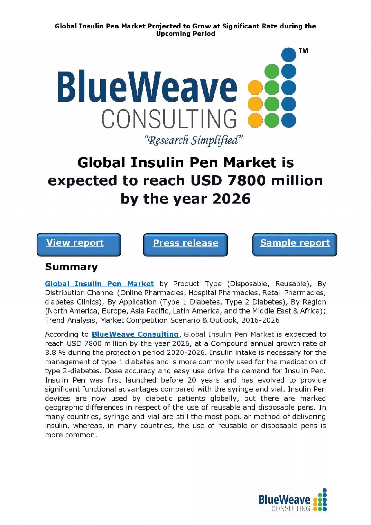 PDF-Global Insulin Pen market was around USD 4300 million in 2019 and is projected to reach