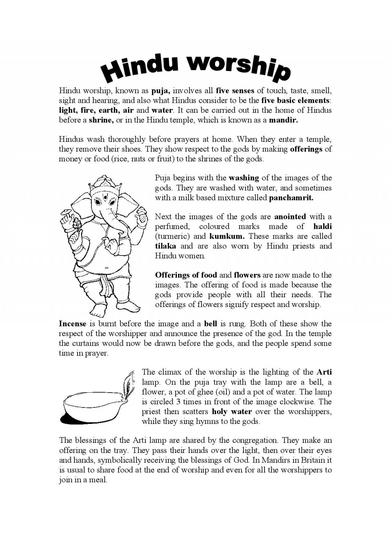 PDF-Hindu worship known as pujainvolves all five sensesof touch taste smel