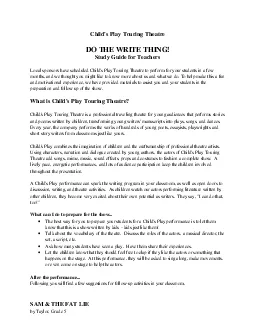 Childs Play Touring Theatre  DO THE WRITE THING Study Guide for Teache