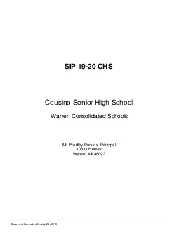 SIP 1920 CHS  Cousino Senior High School  Warren Consolidated Schools