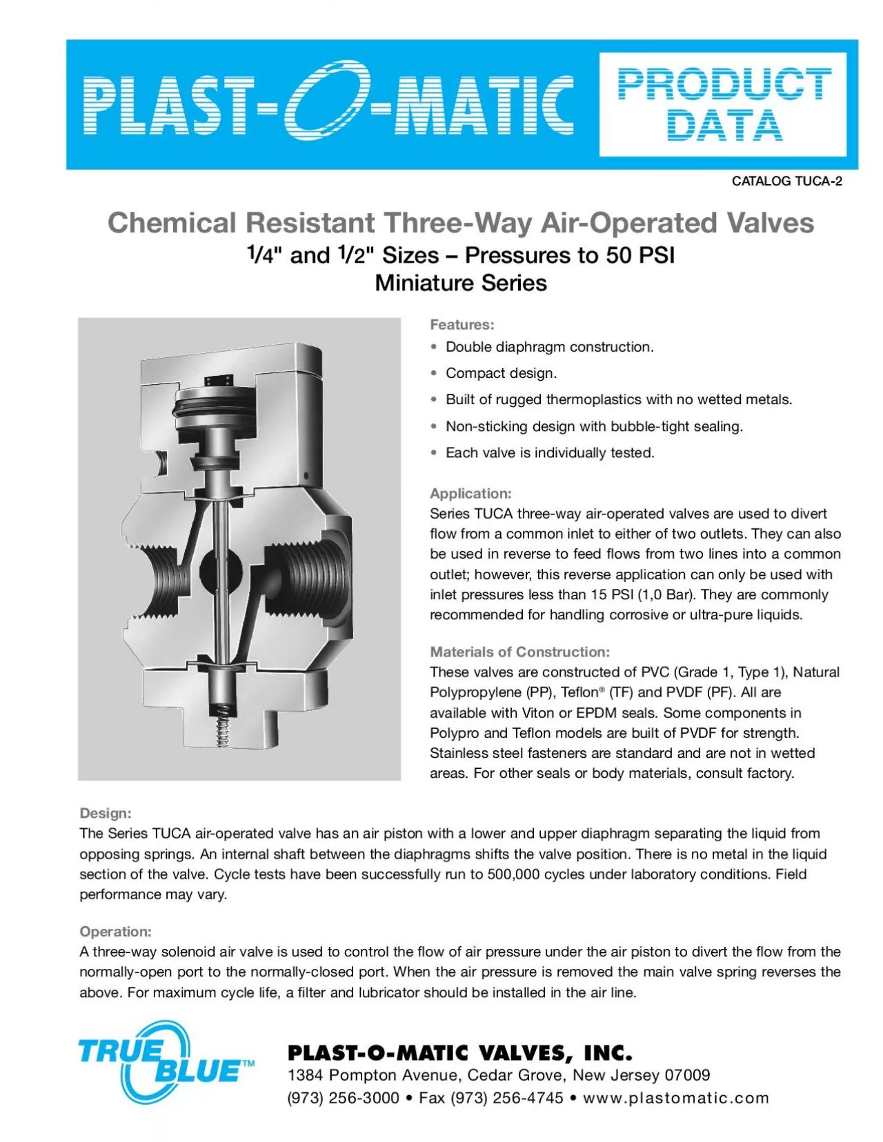 PDF-CATALOG TUCA2Chemical Resistant ThreeWay AirOperated Valves Sizes