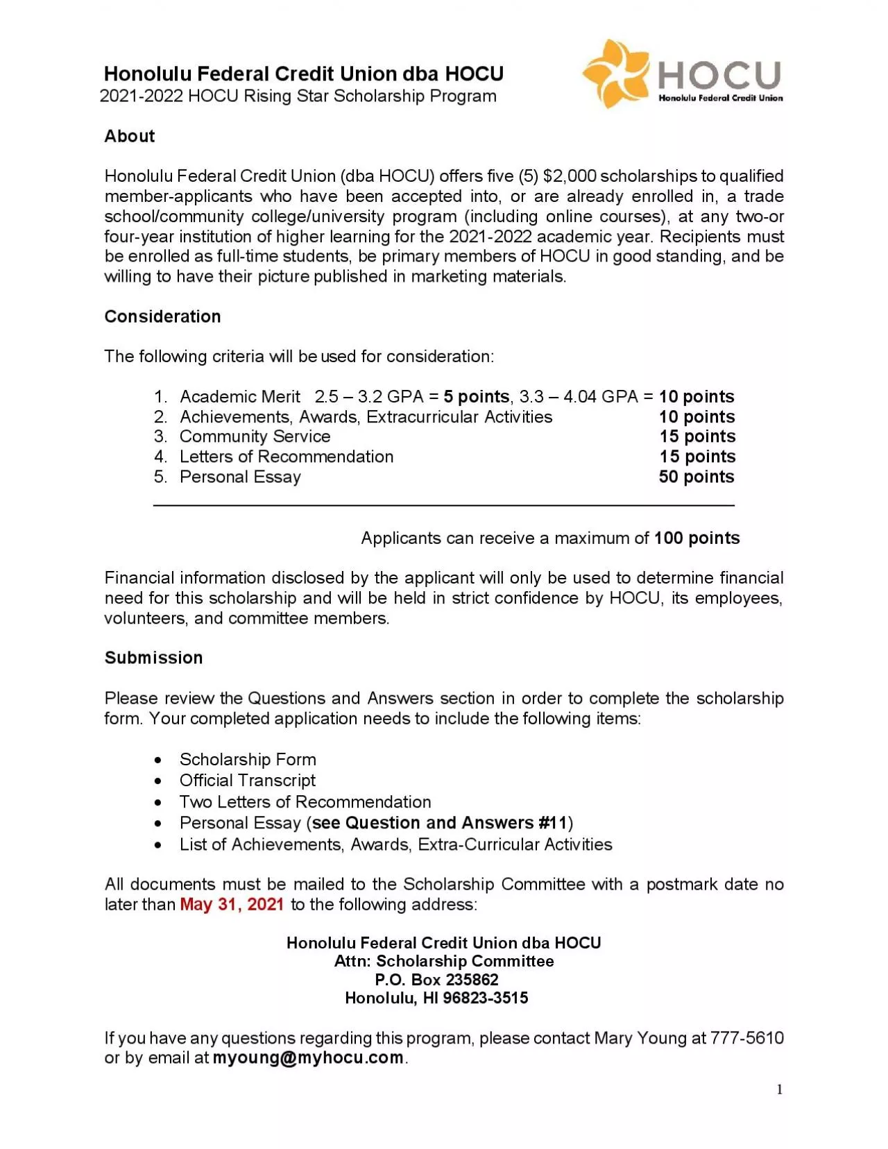 PDF-Honolulu Federal Credit Union dba HOCU20212022HOCU Rising Star Sc