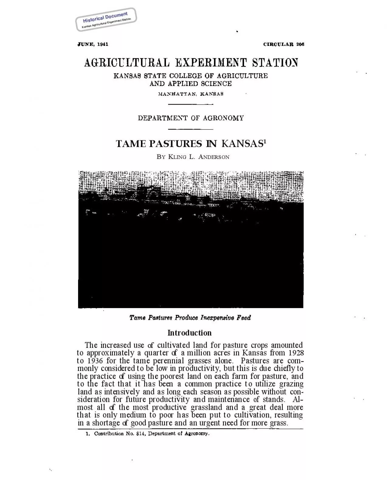 PDF-TAME PASTURES KLING L ANDERSON cultivated land for pasture a million