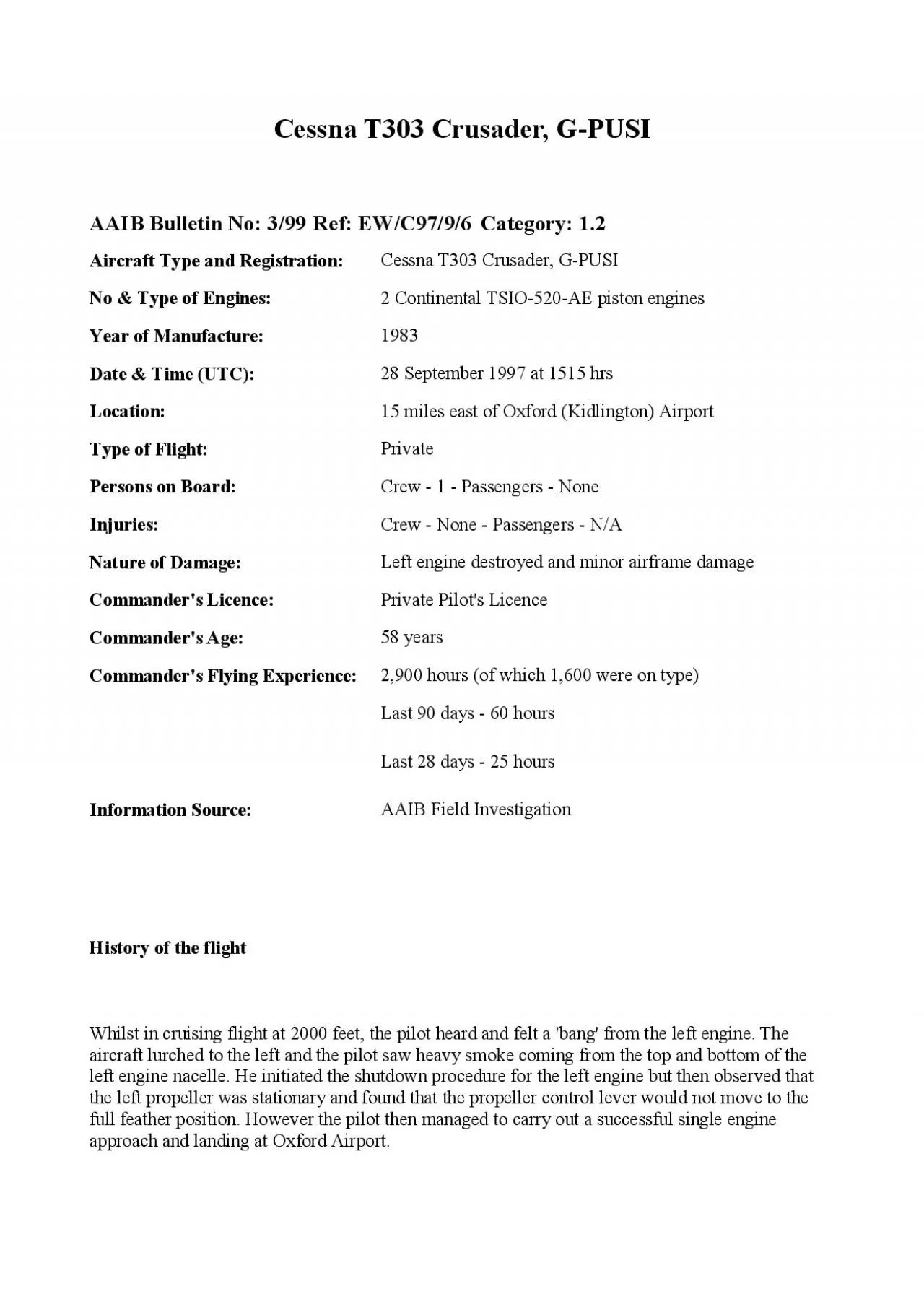 PDF-Cessna T303 Crusader GPUSI AAIB Bulletin No 399 Ref EWC9796 Cate