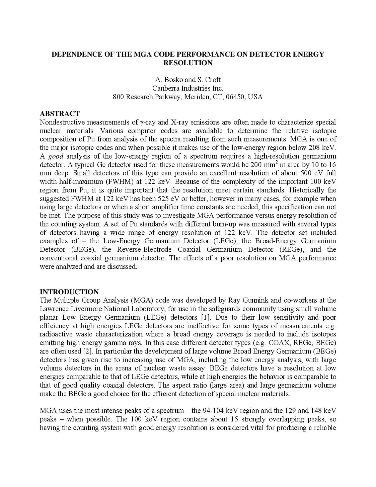 PDF-DEPENDENCE OF THE MGA CODE PERFORMANCE ON DETECTOR ENERGY RESOLUTION C