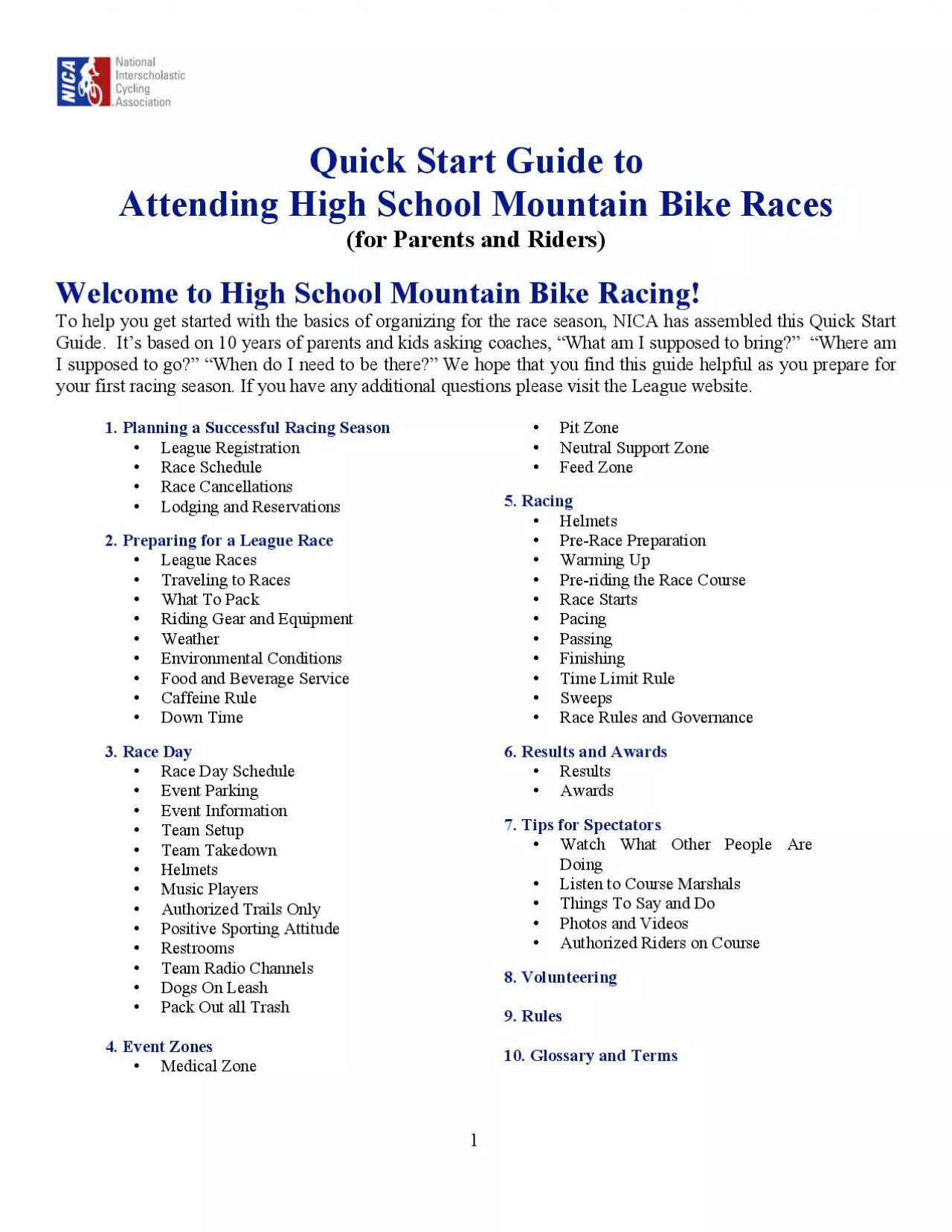 PDF-for Parents and Riders Welcome to High School Mountain Bike Racing To