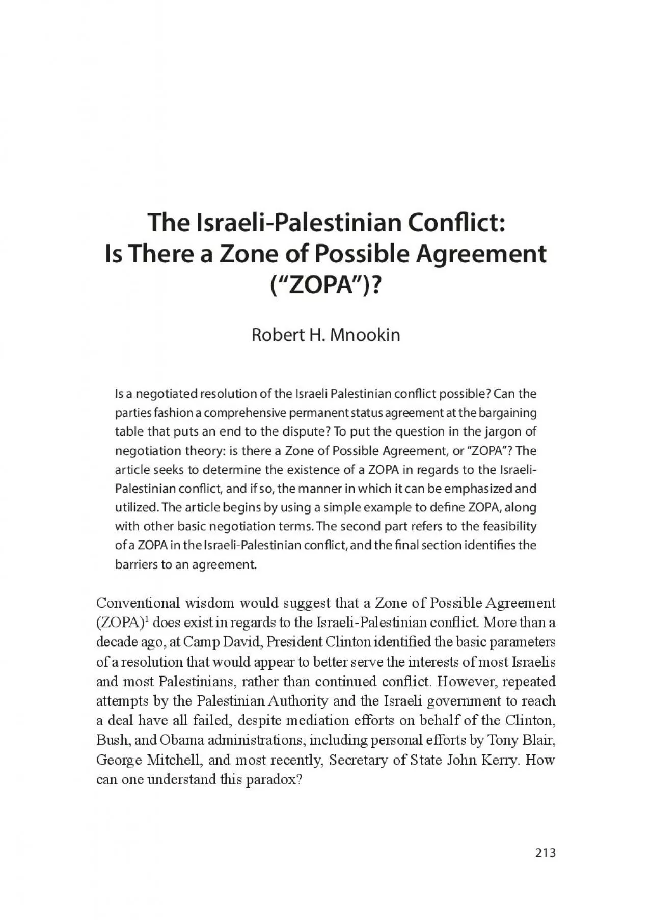 PDF-The IsraeliPalestinian Con31ict Is There a Zone of Possible Agreement