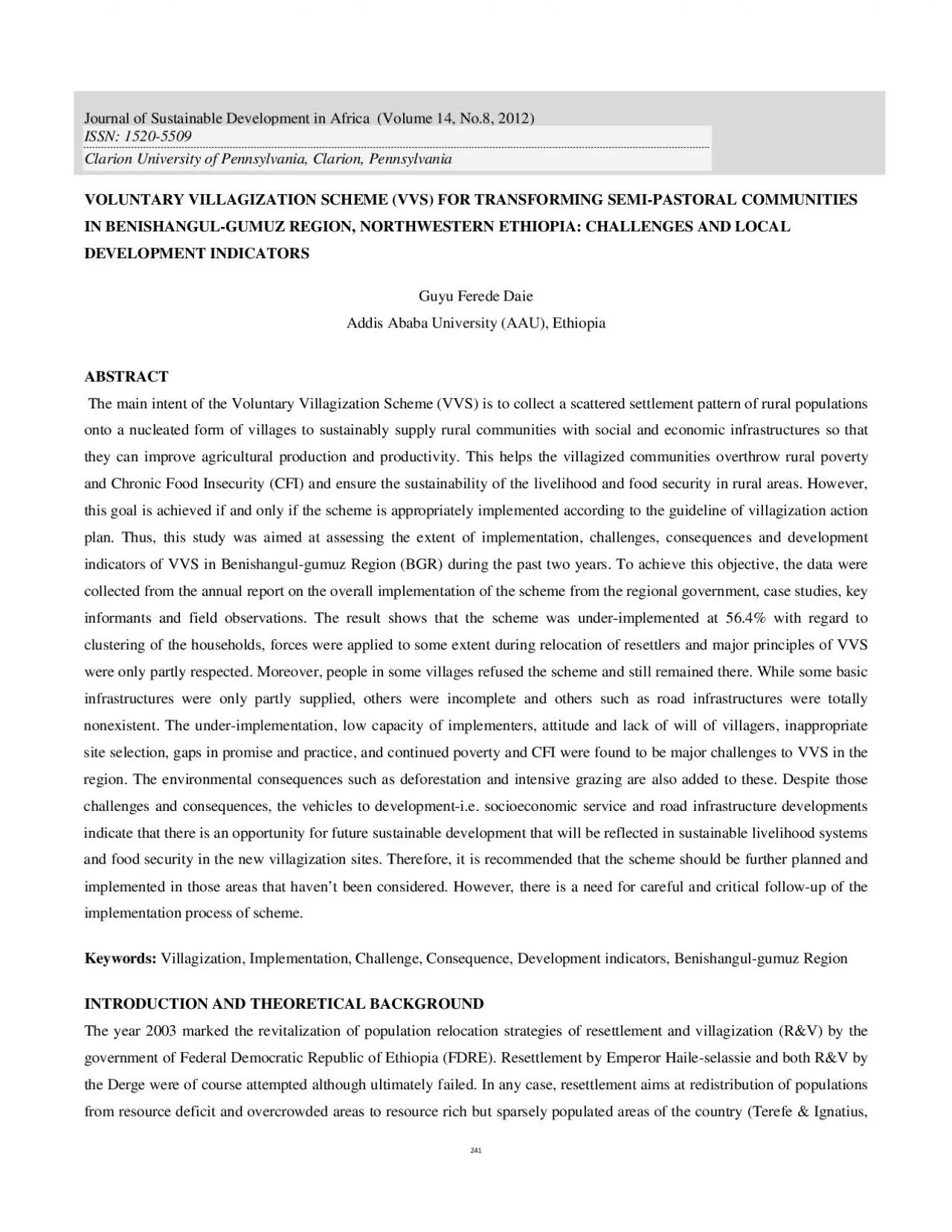 PDF-VOLUNTARY VILLAGIZATION SCHEME VVS FOR TRANSFORMING SEMIPASTORAL COMM