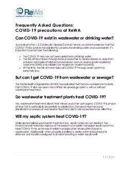 Can COVID19 exist in wastewater or drinking water