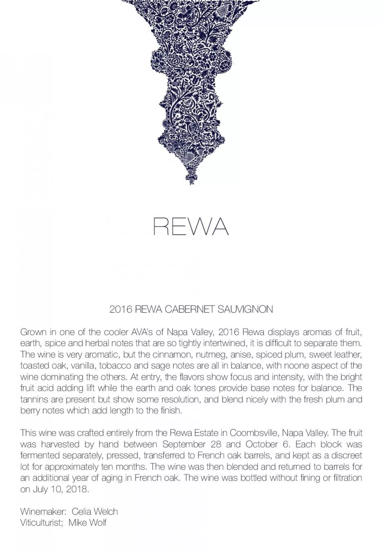 PDF-2016 REWA CABERNET SAUVIGNONGrown in one of the cooler AVA146s of Napa