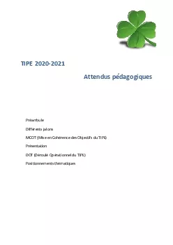 TIPE 20202Attendus pdagogiques PrambuleDiffrents jalonsMCOT Mise en Co