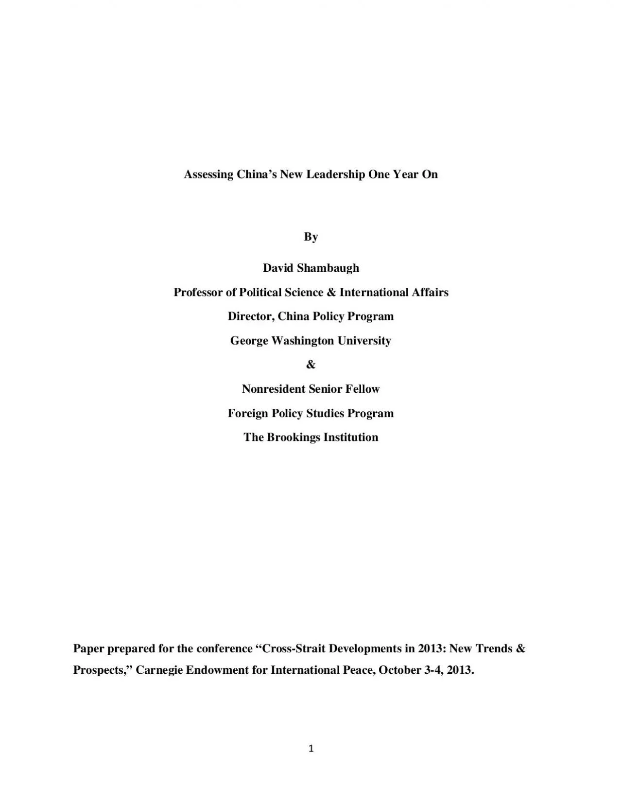 PDF-Assessing Chinas New Leadership One Year On Professor of Political Sci