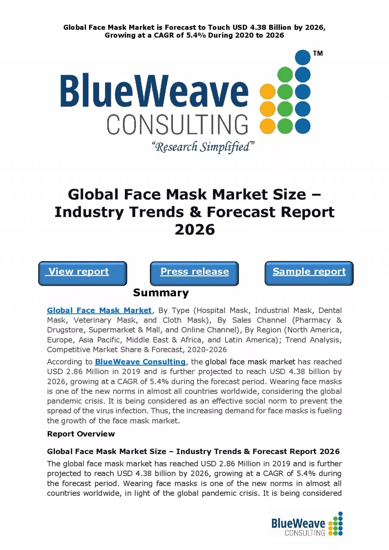 PDF-﻿Global Face Mask Market Size – Industry Trends & Forecast Report 2026