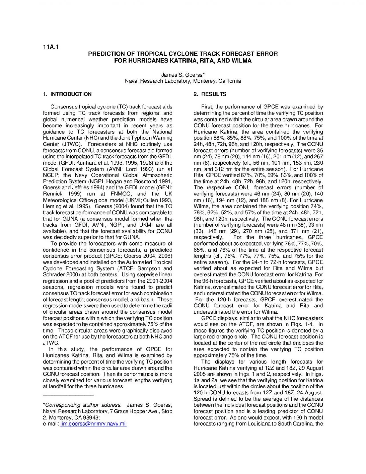 PDF-PREDICTION OF TROPICAL CYCLONE TRACK FORECAST ERROR