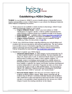 Establishing a HOSA ChapterTHANKS for your interest in HOSAIf you are