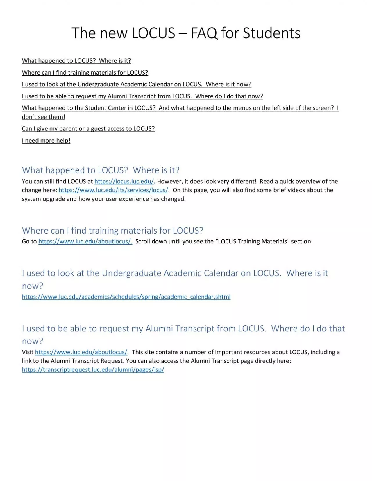 PDF-The new LOCUS FAQ for StudentsWhat happened to LOCUS Where is it