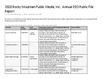 Rocky Mountain Public Media Inc  Annual EEO Public File ReportFor the