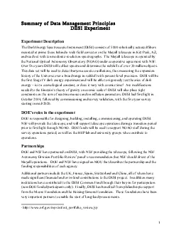 Summary of Data Management Principles DESI Experiment  Experiment