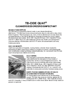 PRODUCT DESCRIPTION  TBCide Quat is a quaternarybasdisinfectant  TB