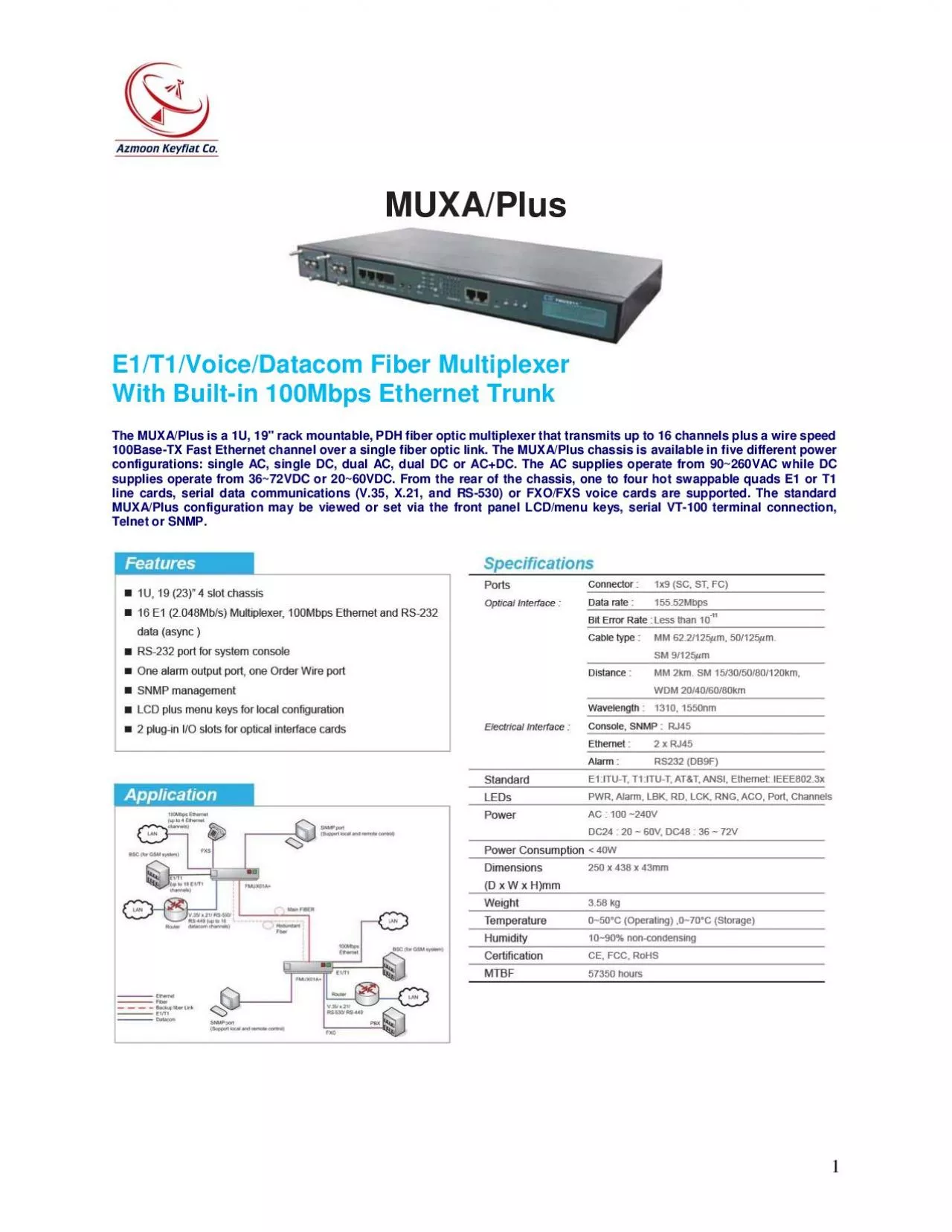 PDF-E1T1VoiceDatacom Fiber Multiplexer