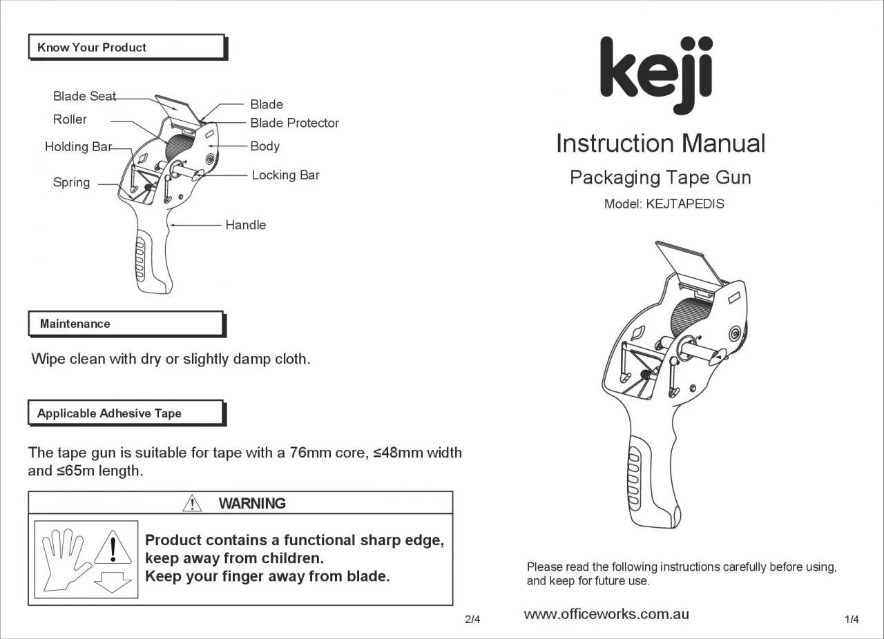 PDF-Model KEJTAPEDISPackaging Tape GunInstruction Manual