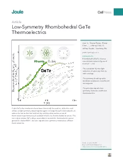 LowSymmetryRhombohedralGeTeCubicGeTethermoelectricshavebeenhistorical