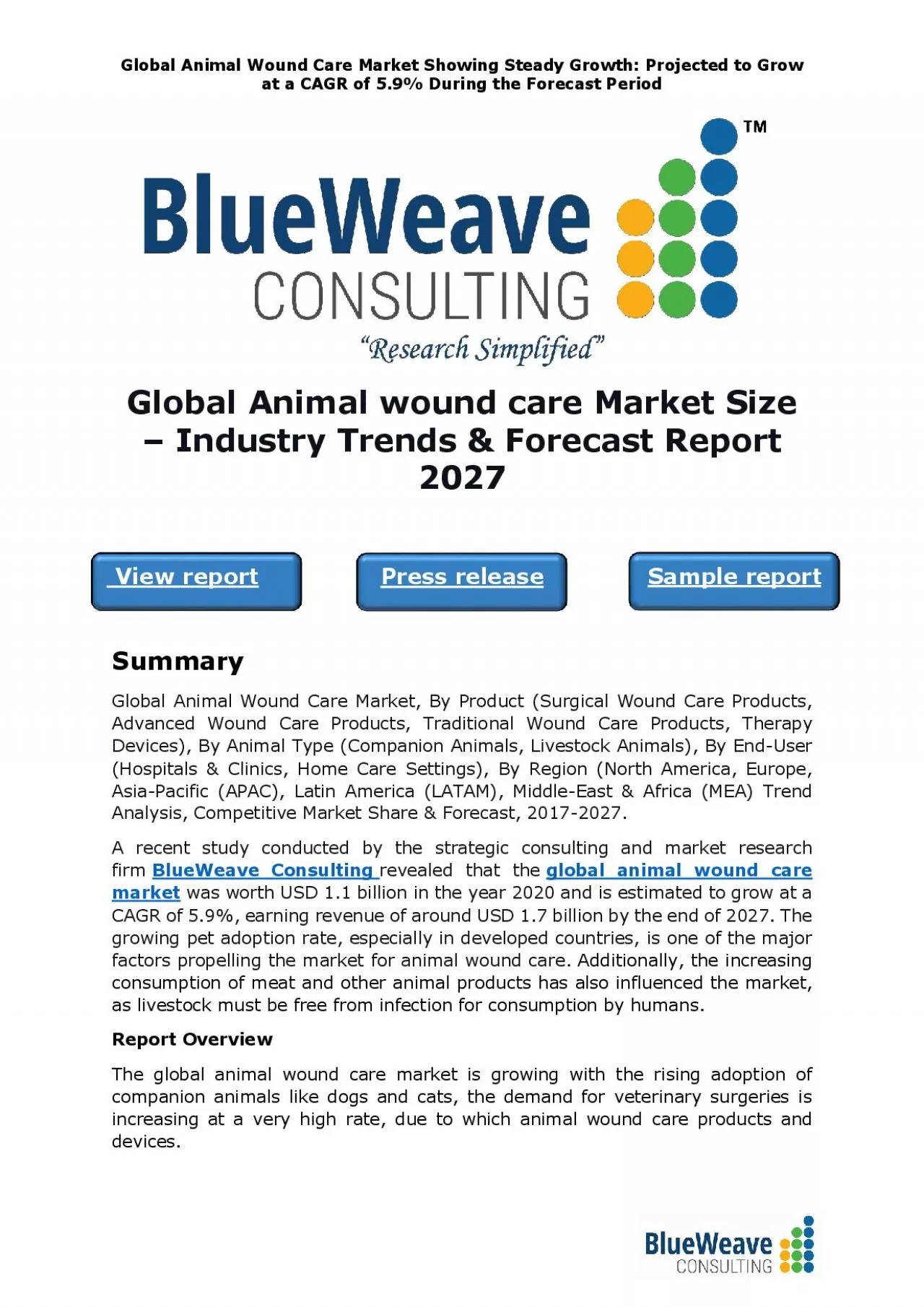 PDF-global animal wound care market was worth USD 1.1 billion in 2020 and is further projected