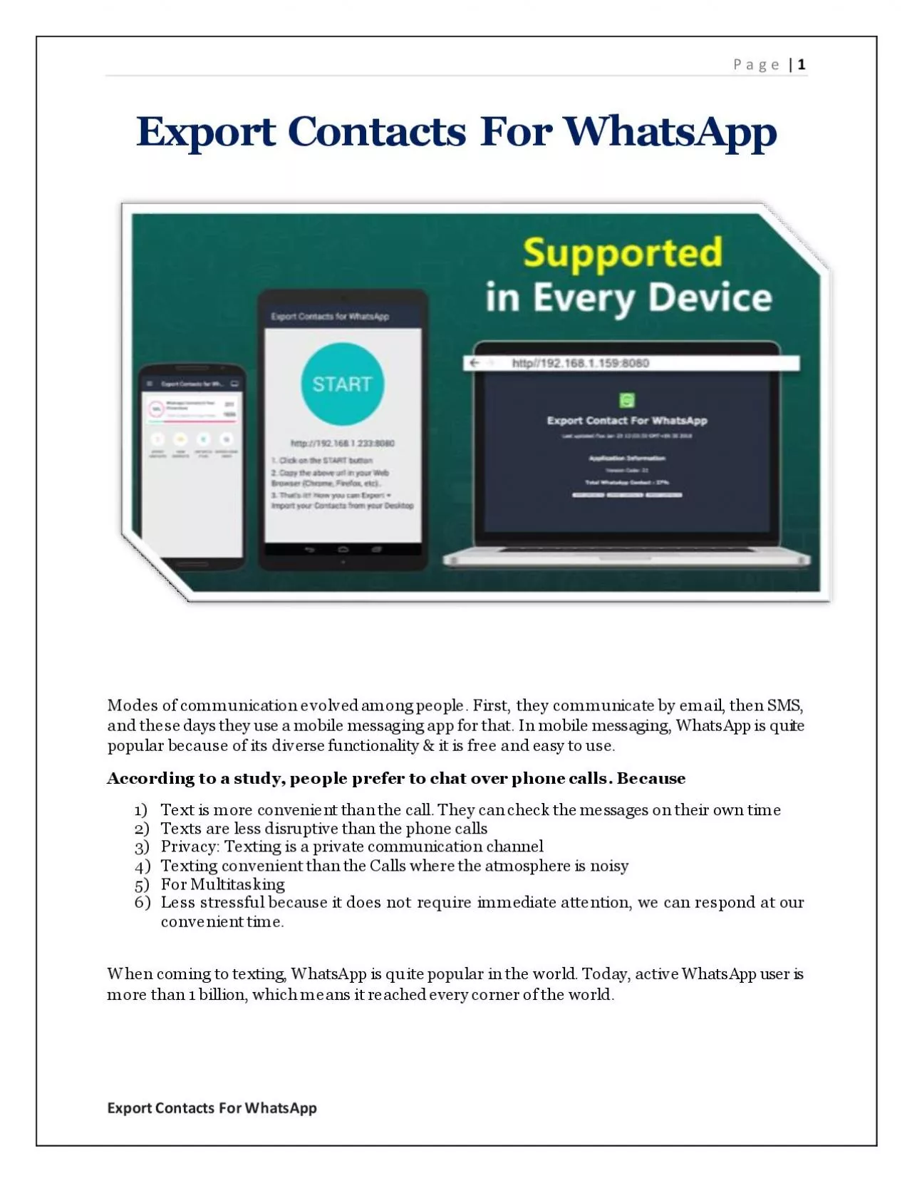 PDF-Export Contacts For WhatsApp