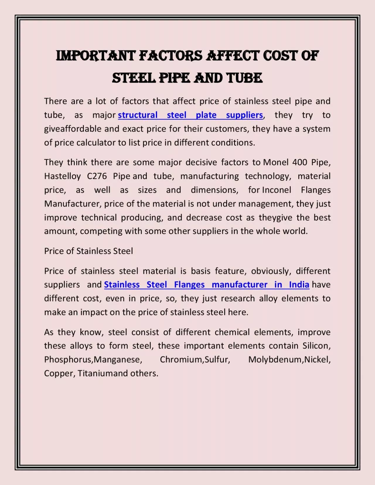 PDF-Important Factors Affect Cost Of Steel Pipe and Tube