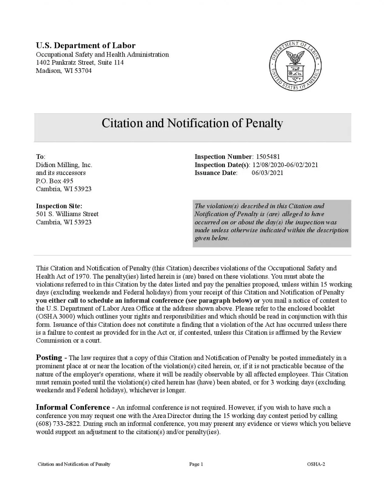 PDF-Citation and Notification of Penalty Page 1 OSHA2 US Department