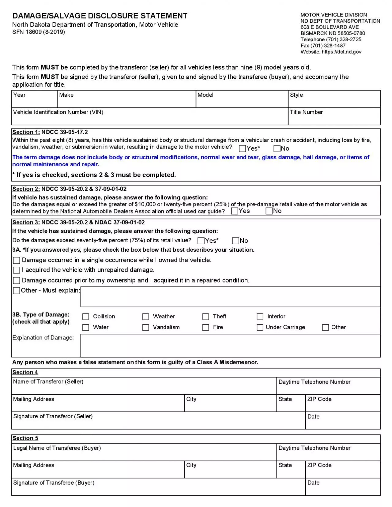 PDF-DAMAGESALVAGE DISCLOSURE STATEMENT North Dakota Department of Transpo