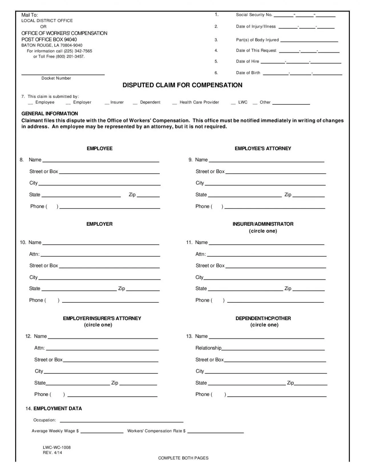 PDF-LWCWC1008REV 414COMPLETE BOTH PAGESMail To1Social Security No