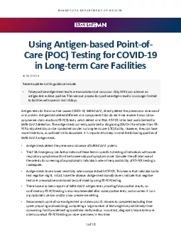 MINNESOTA DEPARTMENT OF HEALTH1 of Using Antigenbased PointCare POC Te
