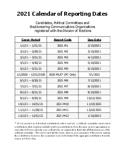 Calendar of Reporting Dates