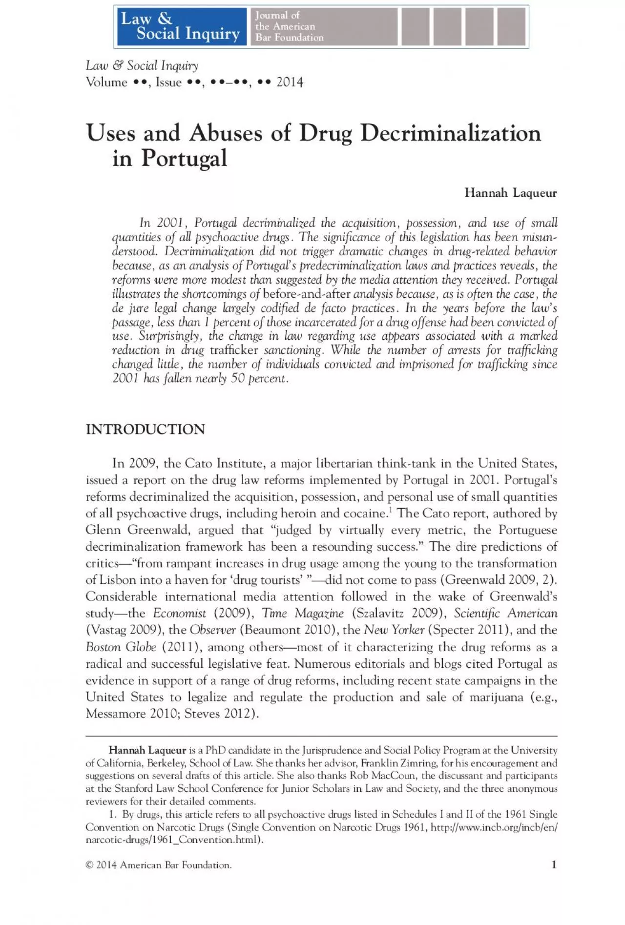 PDF-UsesandAbusesofDrugDecriminalizationinPortugalHannahLaqueurIn2001Portu