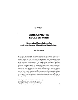 Educating the Evolved Mind Conceptual Foundations for anEvolutionary E