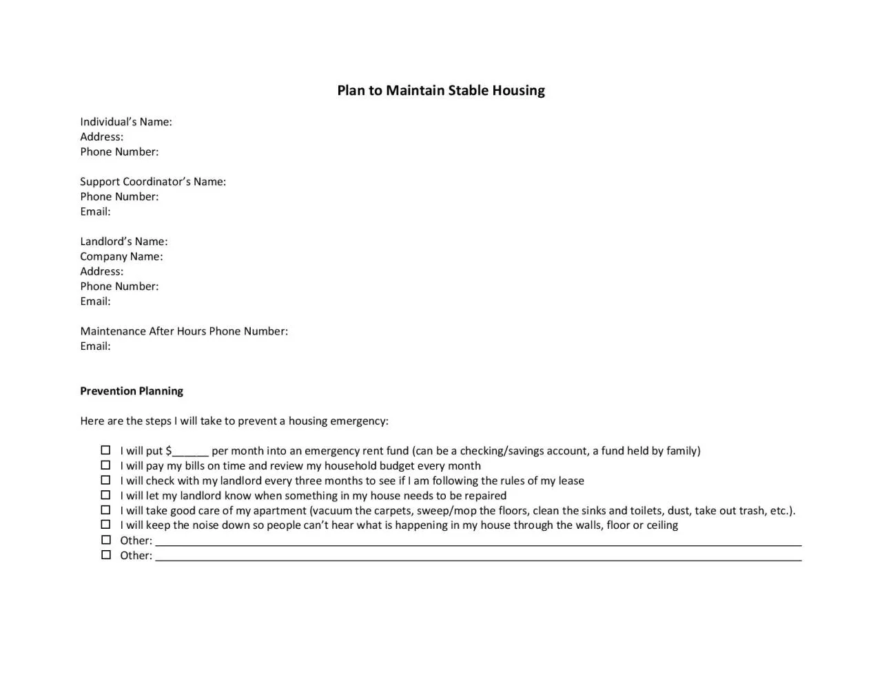 PDF-Plan to Maintain Stable HousingIndividual146s NameAddressPhone Number