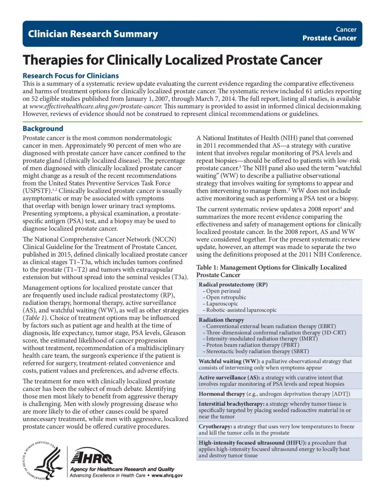 PDF-Therapies for Clinically Localized Prostate Cancer