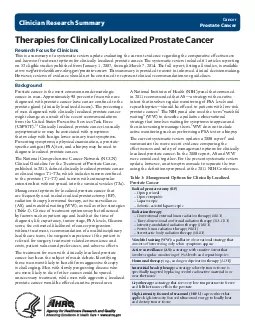 Therapies for Clinically Localized Prostate Cancer