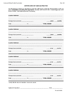 Licensure Without Further Examination     Form 001 CERTIFICATION OF CL