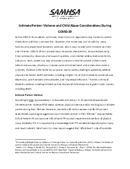 Intimate Partner Violence and Child Abuse Considerations During COVID