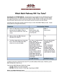Which Math Pathway Will You TakeChoosing the correct Math Pathway  A b