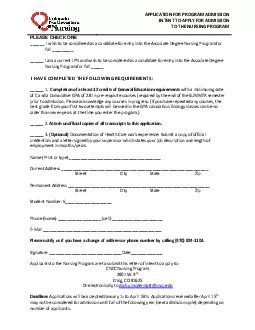 APPLICATION FOR PROGRAM ADMISSION