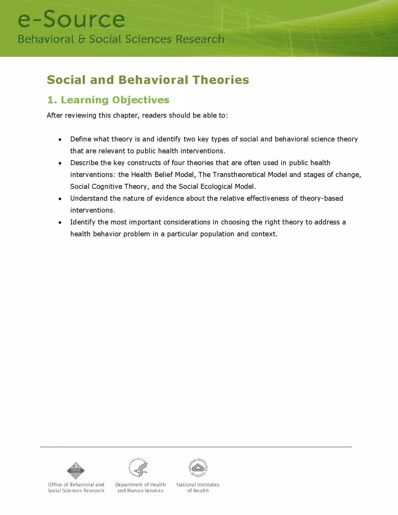 PDF-Social and Behavioral Theories1 Learning ObjectivesAfter reviewing thi