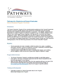 Pathways for Students and Recent Graduates Recent Graduates Program Fa