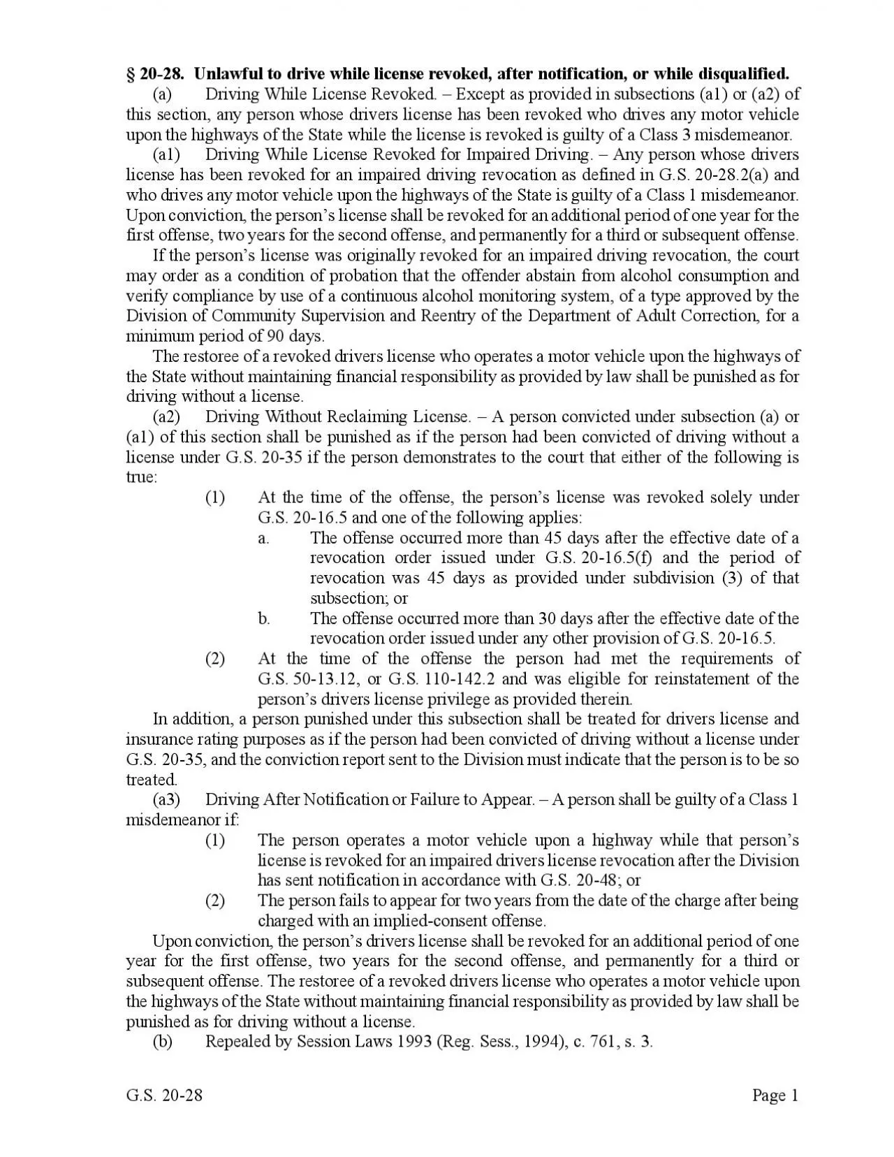 PDF-28 Unlawful to drive while license revoked after notification or whil