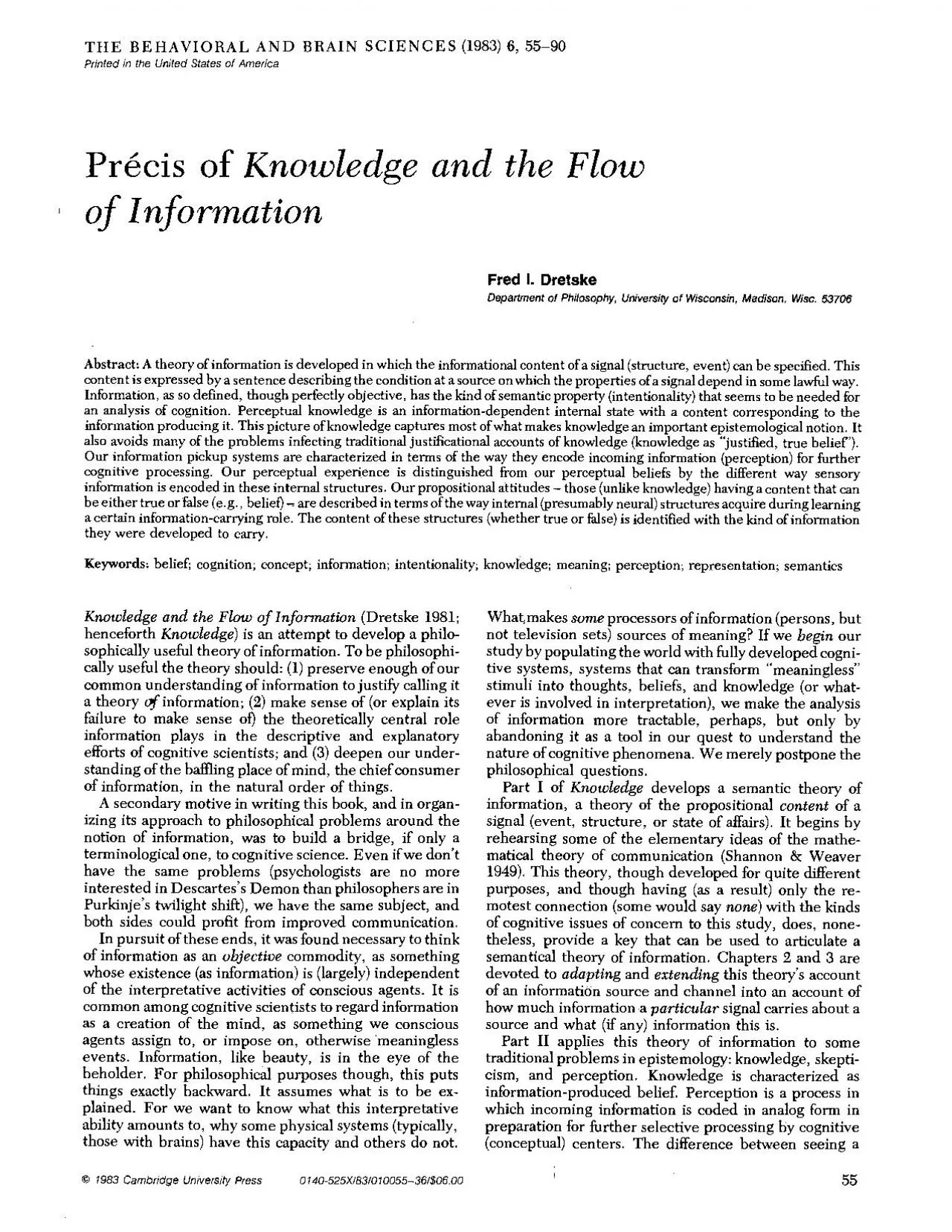 PDF-THE BEHAVIORAL AND BRAIN SCIENCES 1983 6 5590Printedin the United Sta